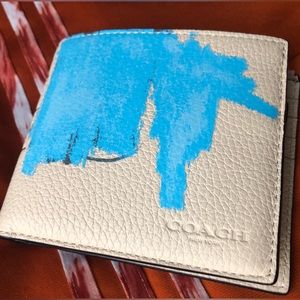 New Jean Michel Basquiat Coach Wallet. 3 in 1 Flap Wallet. Blue & Cream Leather.